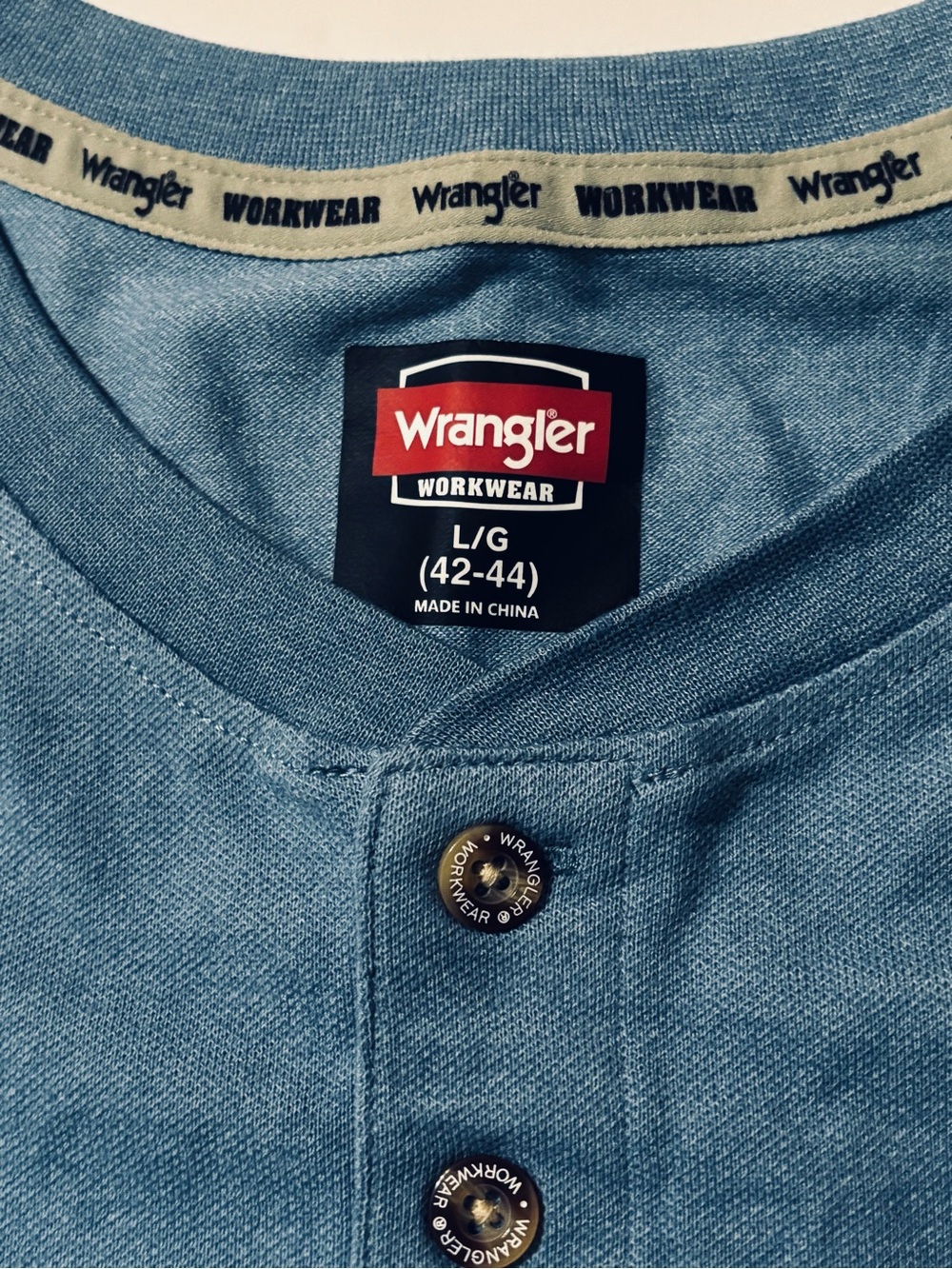 Wrangler Short-Sleeve Henley Pocket Tee in Light Blue